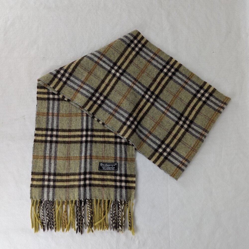Authentic BURBERRY Lambswool Check Scarf Green Nova Plaid Good Condition - Picture 3 of 7
